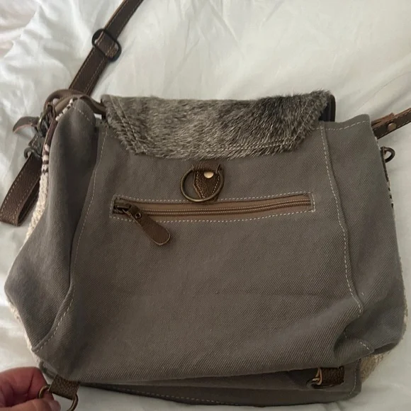 Myra Bag Textured Crossbody in Brown and Cream - Picture 3 of 3
